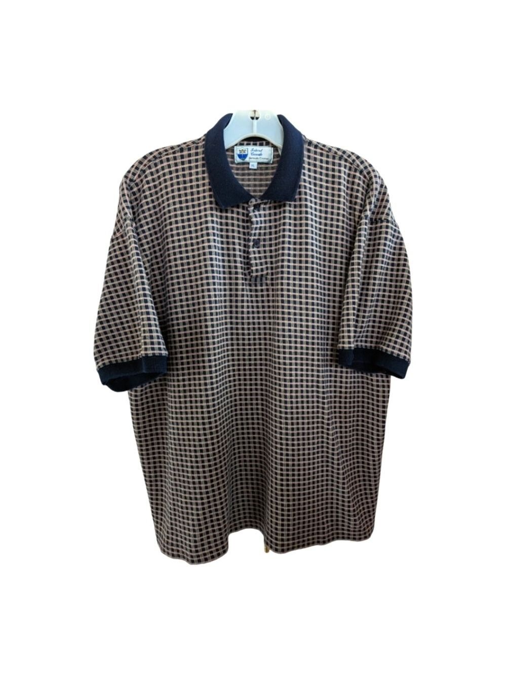 Island Casuals of Bermuda & Cayman Navy & Red Checked Golf Polo Size XL